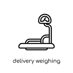 delivery weighing icon. Trendy modern flat linear vector delivery weighing icon on white background from thin line Delivery and logistic collection, outline vector illustration