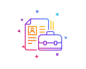 Business case with CV line icon. Portfolio symbol. Vacancy or Hiring sign. Gradient line button. Vacancy icon design. Colorful geometric shapes. Vector