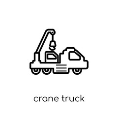 Crane truck icon. Trendy modern flat linear vector Crane truck icon on white background from thin line Construction collection