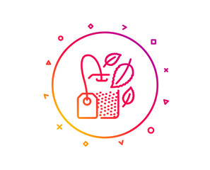 Mint Tea bag line icon. Fresh herbal beverage sign. Mentha leaves symbol. Gradient pattern line button. Mint bag icon design. Geometric shapes. Vector