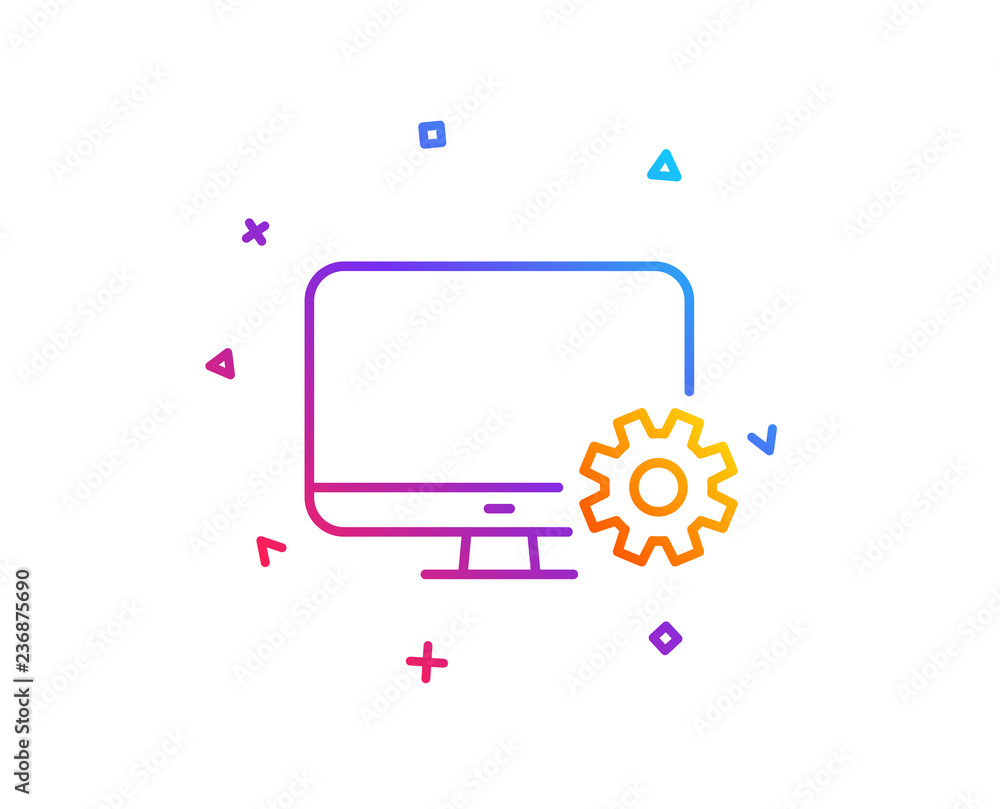 Aufkleber computer or monitor icon. service cogwheel sign. personal computer symbol. gradient line button. mon