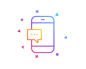 Smartphone Message icon. Cellphone or Phone messenger sign. Ð¡ommunication Mobile device with Chat symbol. Gradient line button. Smartphone message icon design. Colorful geometric shapes. Vector