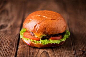 burger on wooden background