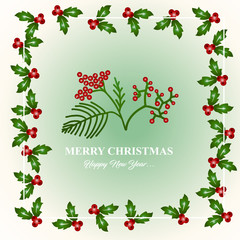 Merry Christmas and Happy New Year card design with berries
