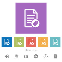 Tagging document flat white icons in square backgrounds