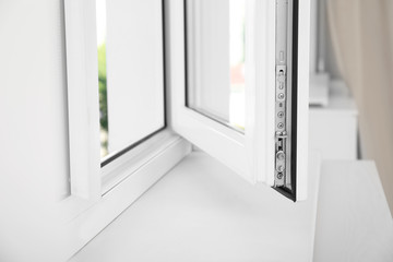 Modern window indoors, closeup view. Home interior