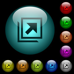 Open in new window icons in color illuminated glass buttons