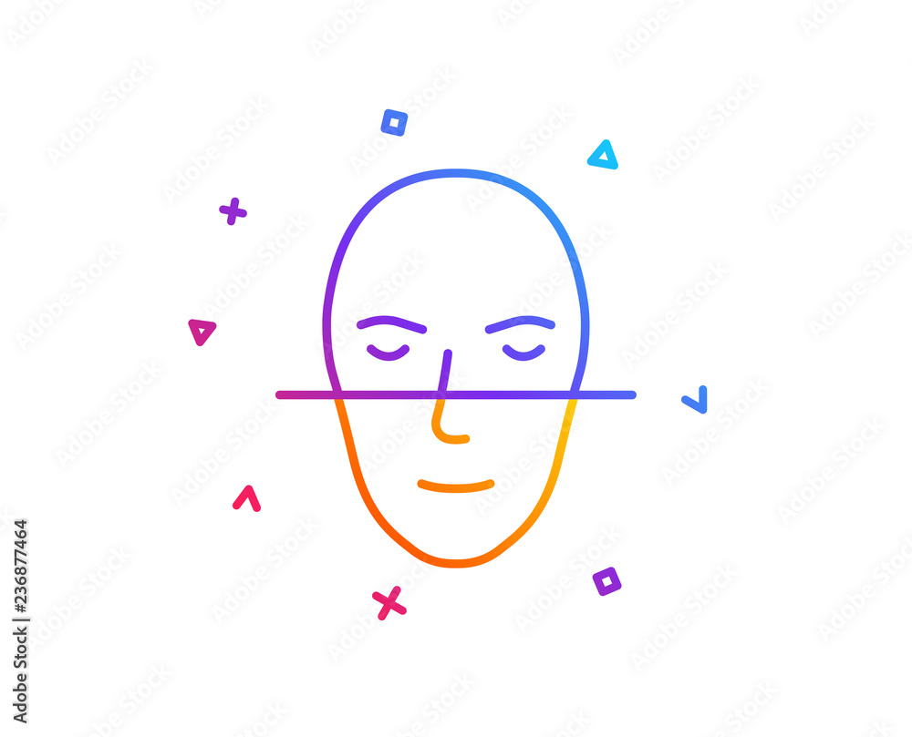 Aufkleber face recognition line icon. faces biometrics sign. head scanning symbol. gradient line button. face 