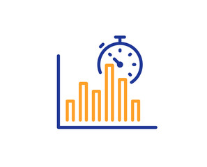 Report timer line icon. Column graph sign. Growth diagram chart symbol. Colorful outline concept. Blue and orange thin line color Report timer icon. Vector