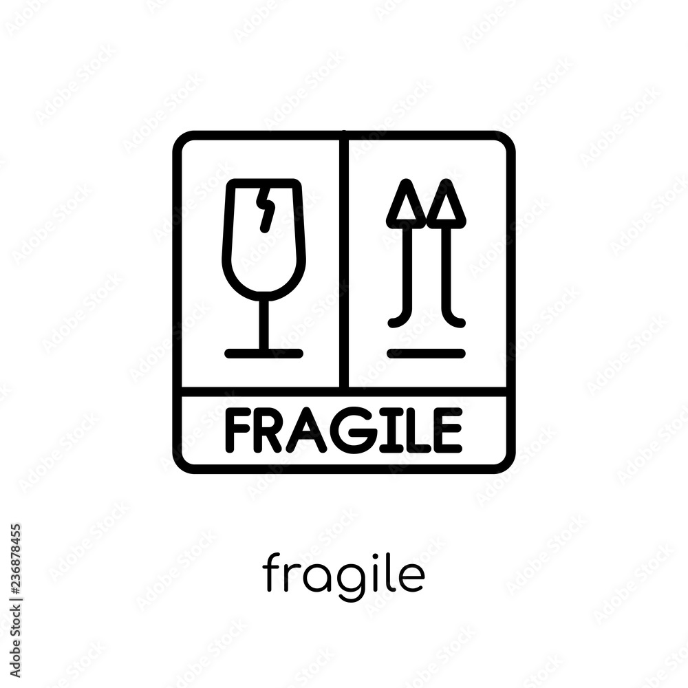 Poster fragile icon. trendy modern flat linear vector fragile icon on white background from thin line deliv