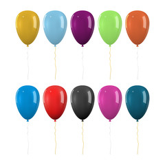 Colored realistic glossy helium balloon set. Isolated vector illustration.