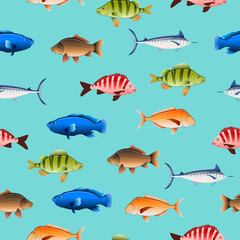 Various Australian fish seamless pattern on colored background
