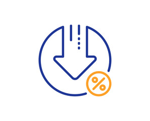 Loan percent decrease line icon. Discount sign. Credit percentage symbol. Colorful outline concept. Blue and orange thin line color Loan percent icon. Vector
