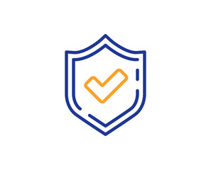 Check mark line icon. Accepted or Approve sign. Tick shield symbol. Colorful outline concept. Blue and orange thin line color Confirmed icon. Vector