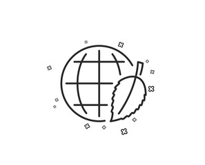 Globe with leaf line icon. World sign. Environment day symbol. Geometric shapes. Random cross elements. Linear Environment day icon design. Vector