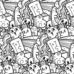 Funny doodle monsters seamless pattern for prints, designs and coloring books