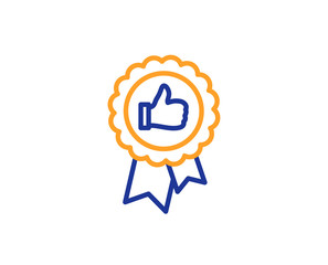 Positive feedback line icon. Award medal symbol. Reward sign. Colorful outline concept. Blue and orange thin line color icon. Positive feedback Vector