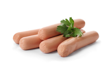 Tasty sausages on white background. Meat product
