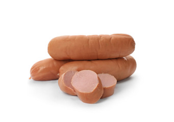 Tasty sausages on white background. Meat product
