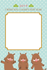 2019年 亥 いのしし  かわいいうりぼうの年賀状 フォトフレーム ベクターイラスト素材
