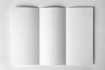 Blank brochure mock up on white background, top view