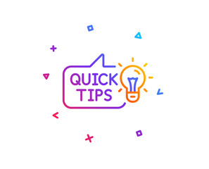 Fototapeta na wymiar Quick tips line icon. Helpful tricks sign. Tutorials with idea symbol. Gradient line button. Education idea icon design. Colorful geometric shapes. Vector