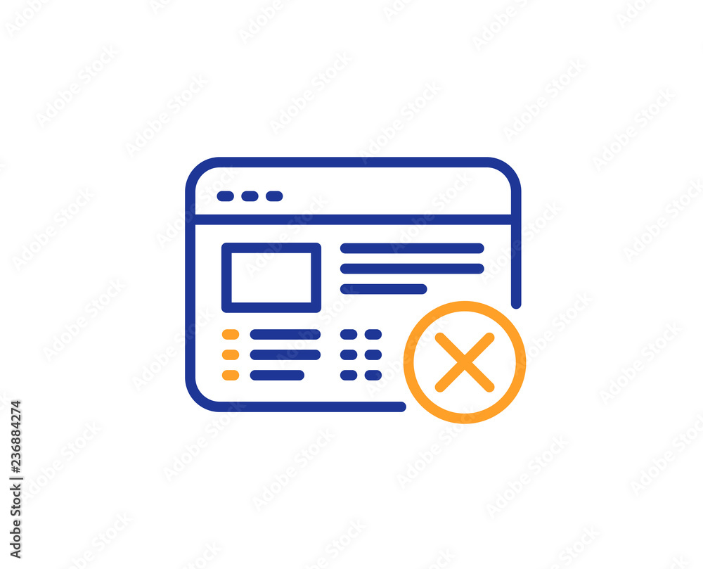 Poster reject web page line icon. no internet sign. delete browser. colorful outline concept. blue and oran
