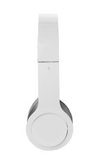Stylish modern headphones with earmuffs on white background
