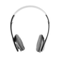 Stylish modern headphones with earmuffs on white background