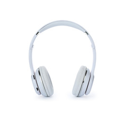 Stylish modern headphones with earmuffs on white background