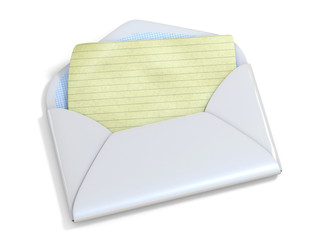 Blank paper in opened envelope 3D