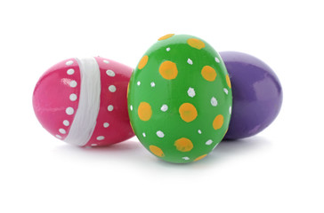 Decorated Easter eggs on white background. Festive tradition