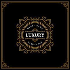 Luxury logo template vector golden vintage flourishes ornament. logo design inspiration