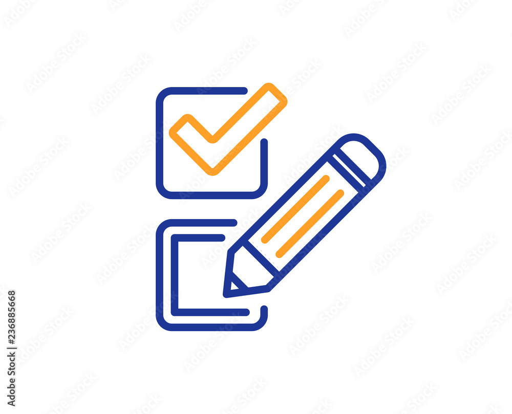 Poster checkbox line icon. survey choice sign. business review symbol. colorful outline concept. blue and o