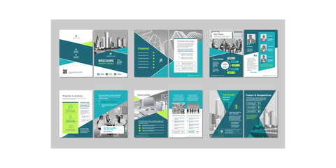 Brochure creative design. Multipurpose template with cover, back and inside pages. Trendy minimalist flat geometric design. Vertical a4 format.