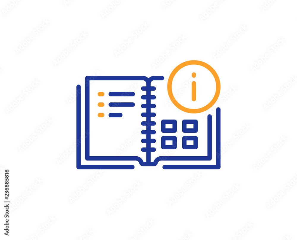 Poster instruction info line icon. technical information sign. colorful outline concept. blue and orange th