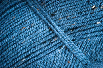 Close up on blue yarn ball of wool