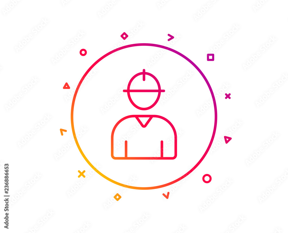 Poster worker line icon. engineer profile sign. male person silhouette symbol. gradient pattern line button