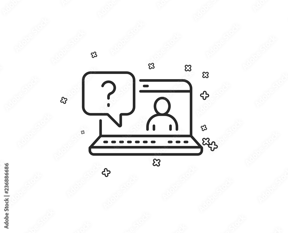 Poster question mark line icon. online faq support sign. geometric shapes. random cross elements. linear fa