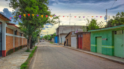 Neighborhood street in San Pedro Apostal, Oaxaca. Main streets in Oaxaca, travel in Mexico.