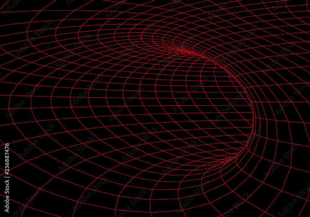 Poster tunnel or wormhole. digital 3d wireframe tunnel. 3d tunnel grid. network cyber technology. surrealis