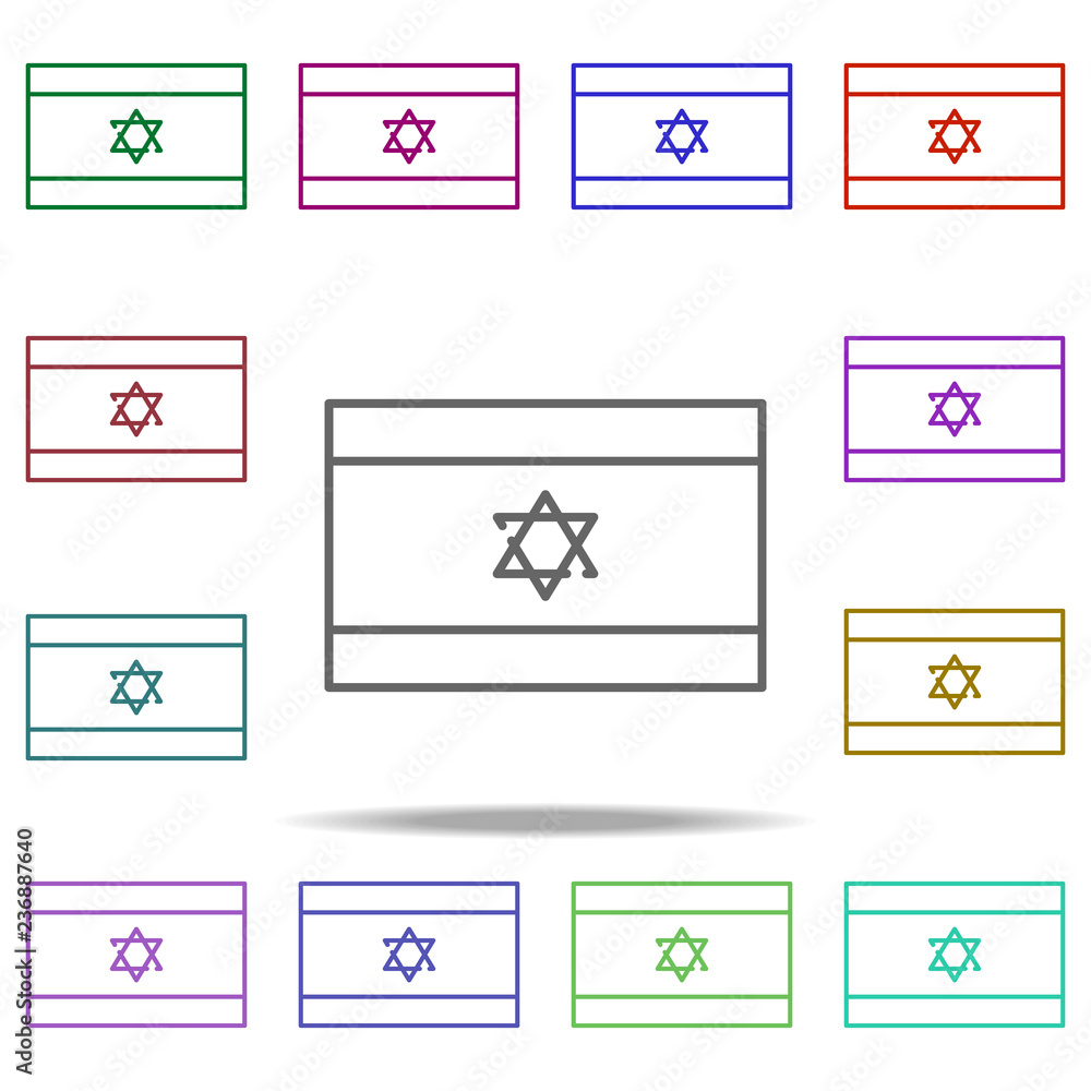 Poster israel flag icon. elements of hannukah in multi color style icons. simple icon for websites, web des