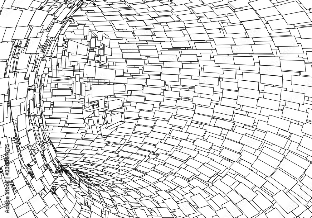 Poster tunnel or wormhole. digital 3d wireframe tunnel. 3d tunnel grid. network cyber technology. surrealis
