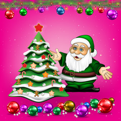 Christmas greeting with Santa Claus and tree