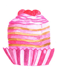 Watercolor pink cupcake