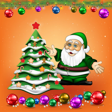 Christmas greeting with Santa Claus and tree