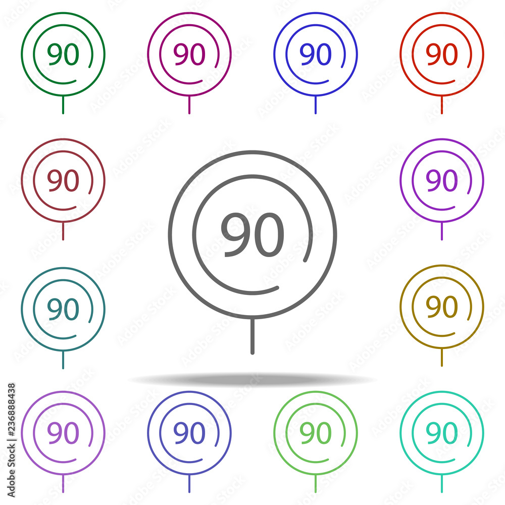 Poster speed limit 90 icon. elements of speedometer in multi color style icons. simple icon for websites, w