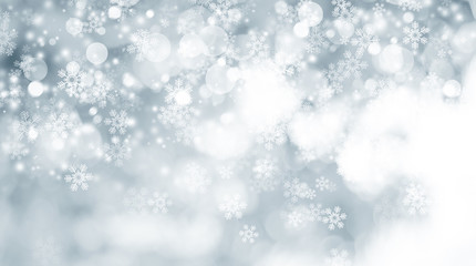 white snow blur abstract background. Bokeh Christmas blurred beautiful shiny Christmas lights. white and gray winter backdrop.
