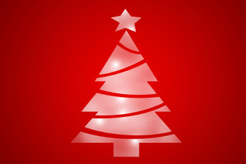 Silueta de árbol de navidad sobre fondo rojo.