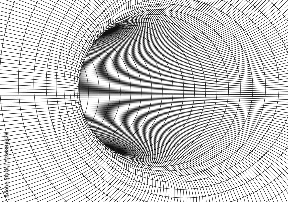 Poster tunnel or wormhole. digital 3d wireframe tunnel. 3d tunnel grid. network cyber technology. surrealis